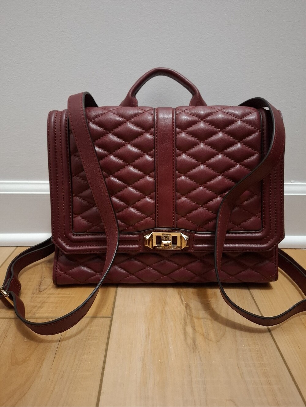 Rebecca Minkoff Women's Love Backpack Quilted Leather Convertible Burgundy Lux